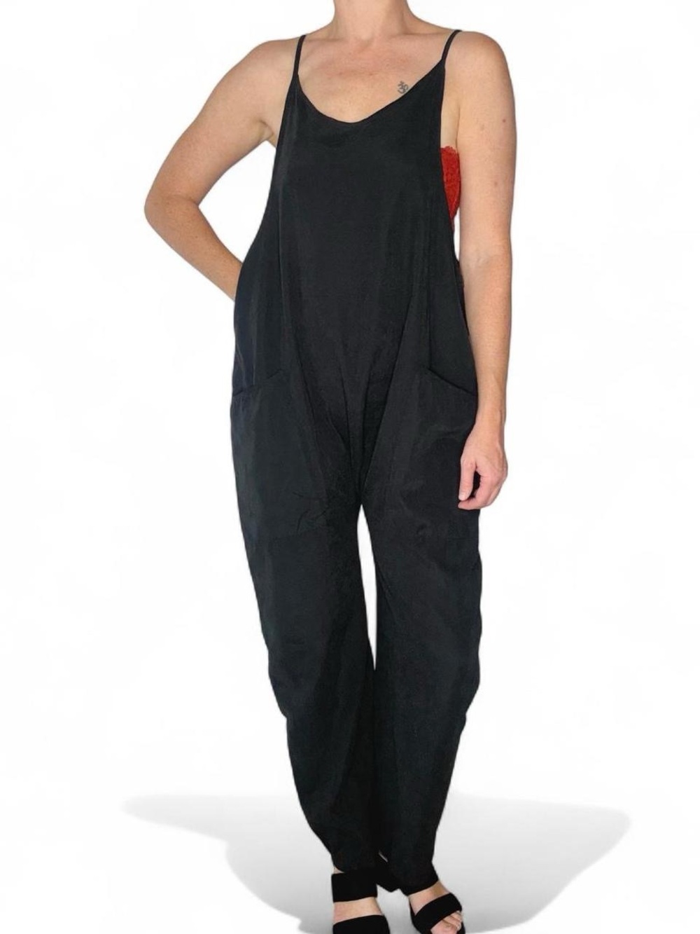 Black Casual Utility Relaxed Sleeveless Jumpsuit